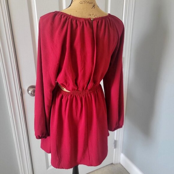 Speechless Womens Red Cut Out Elastic Waist Button Closure Blouson -M - Picture 4 of 9